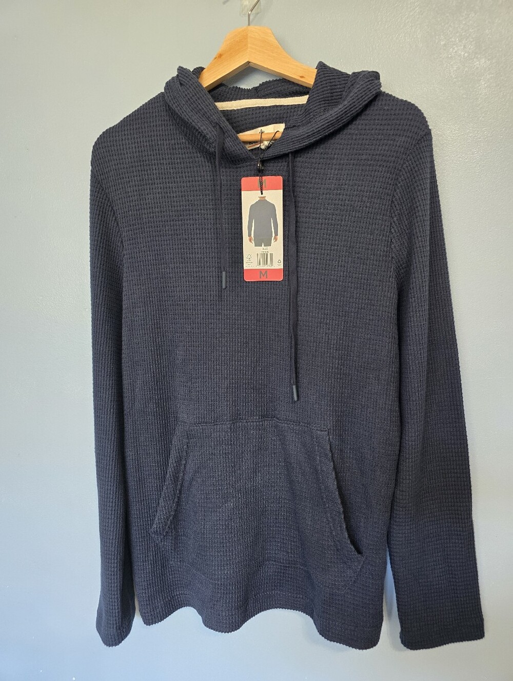 Rainforest Men's Navy Waffle-Knit Hooded Sweater M NWT